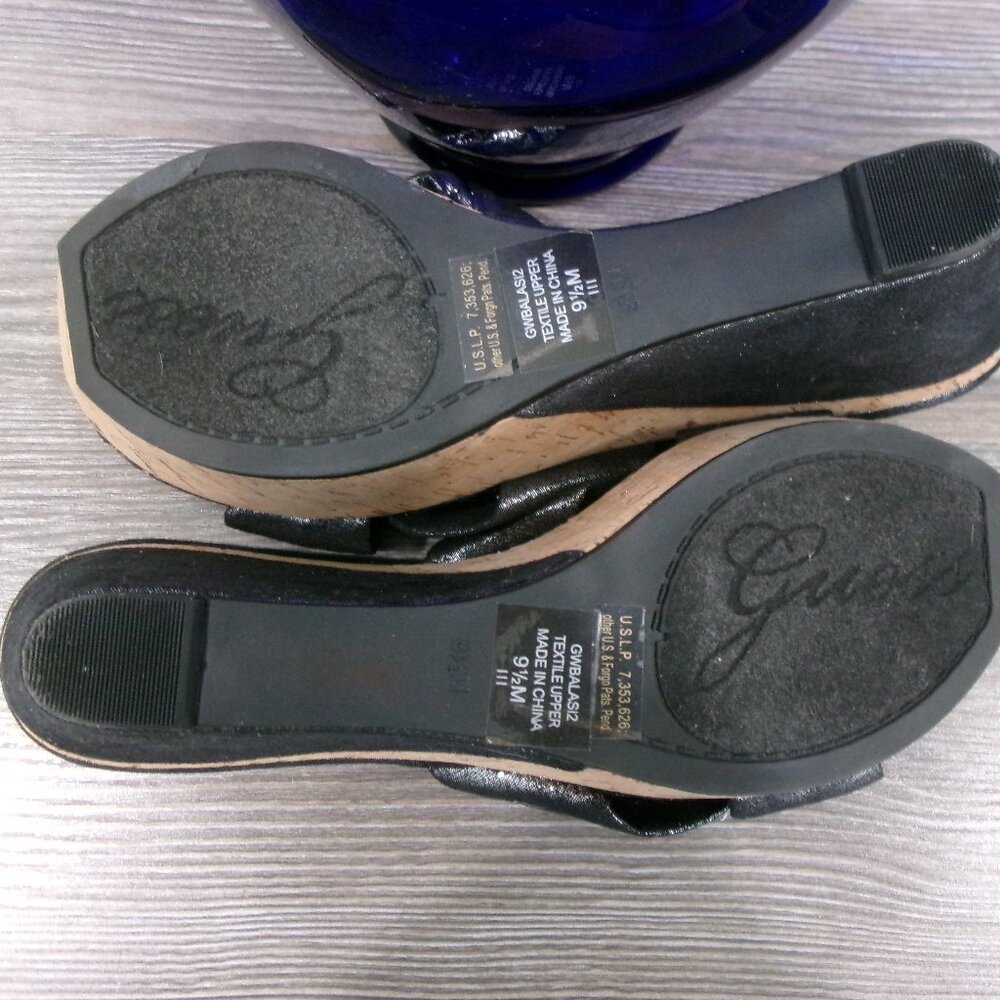 Near New GUESS Balasi Shimmery Black Silver Rhinestone Wedge Platform Shoes 9.5 - Picture 15 of 16